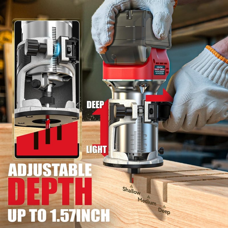 MtiolHig Cordless Compact Router Compatible with Milwaukee Battery, 6 Variable Speeds Router Tool for Woodworking, 800W Fixed Base Wood Router with Trim Router Bits, Bare Tool - Image 5